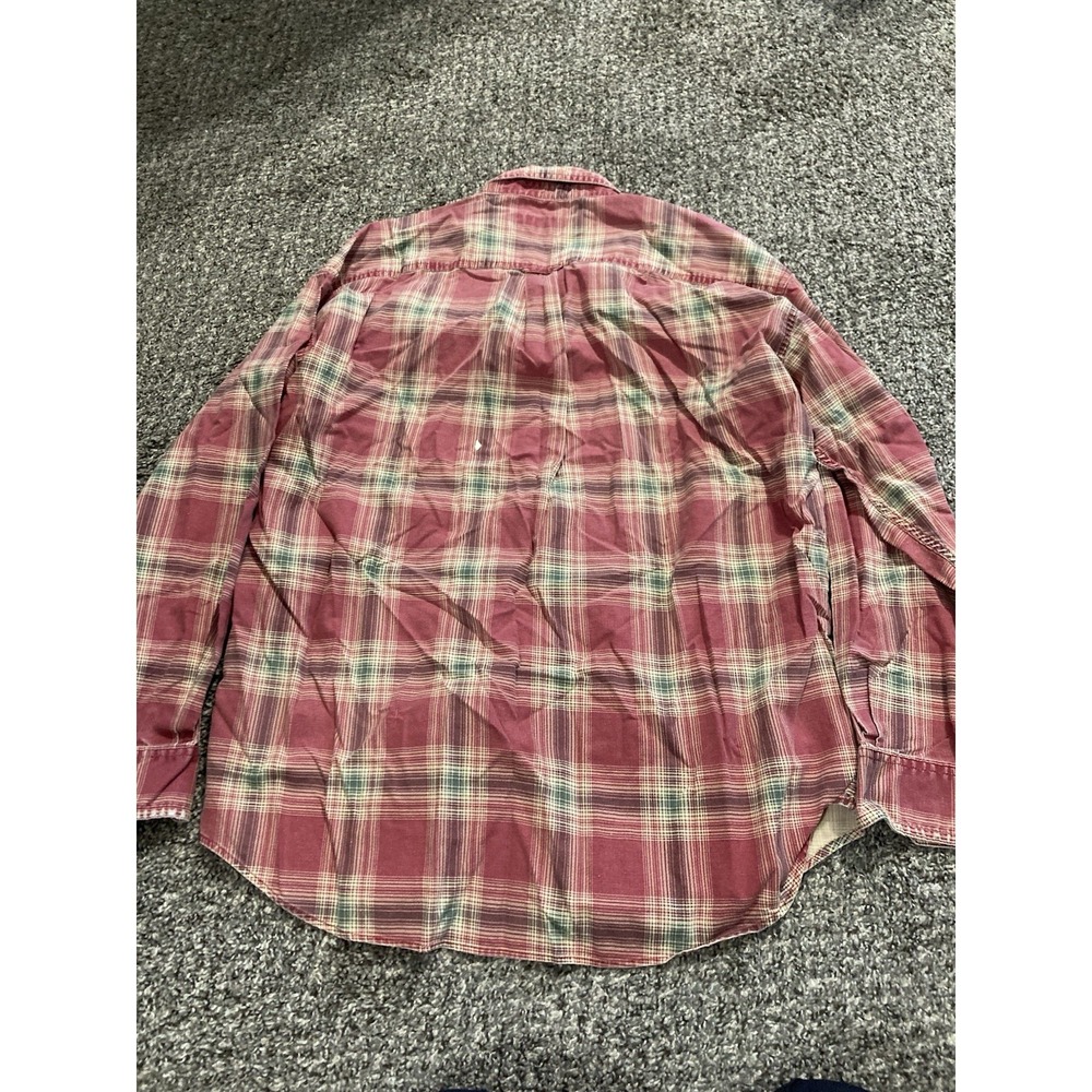 Lee Plaid Button Up Shirt Large Red Green Distressed Worn-In Preppy Grandpa - Picture 2 of 9